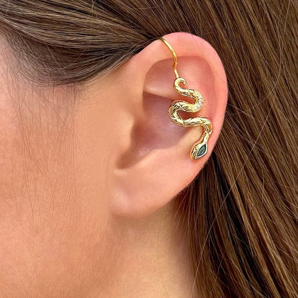 Snake non-pierced ear cuff with CZ diamonds -  Gold - Picture 1 of 3